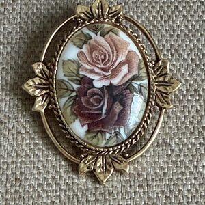 Sarah Coventry Gold and Brown Floral Brooch